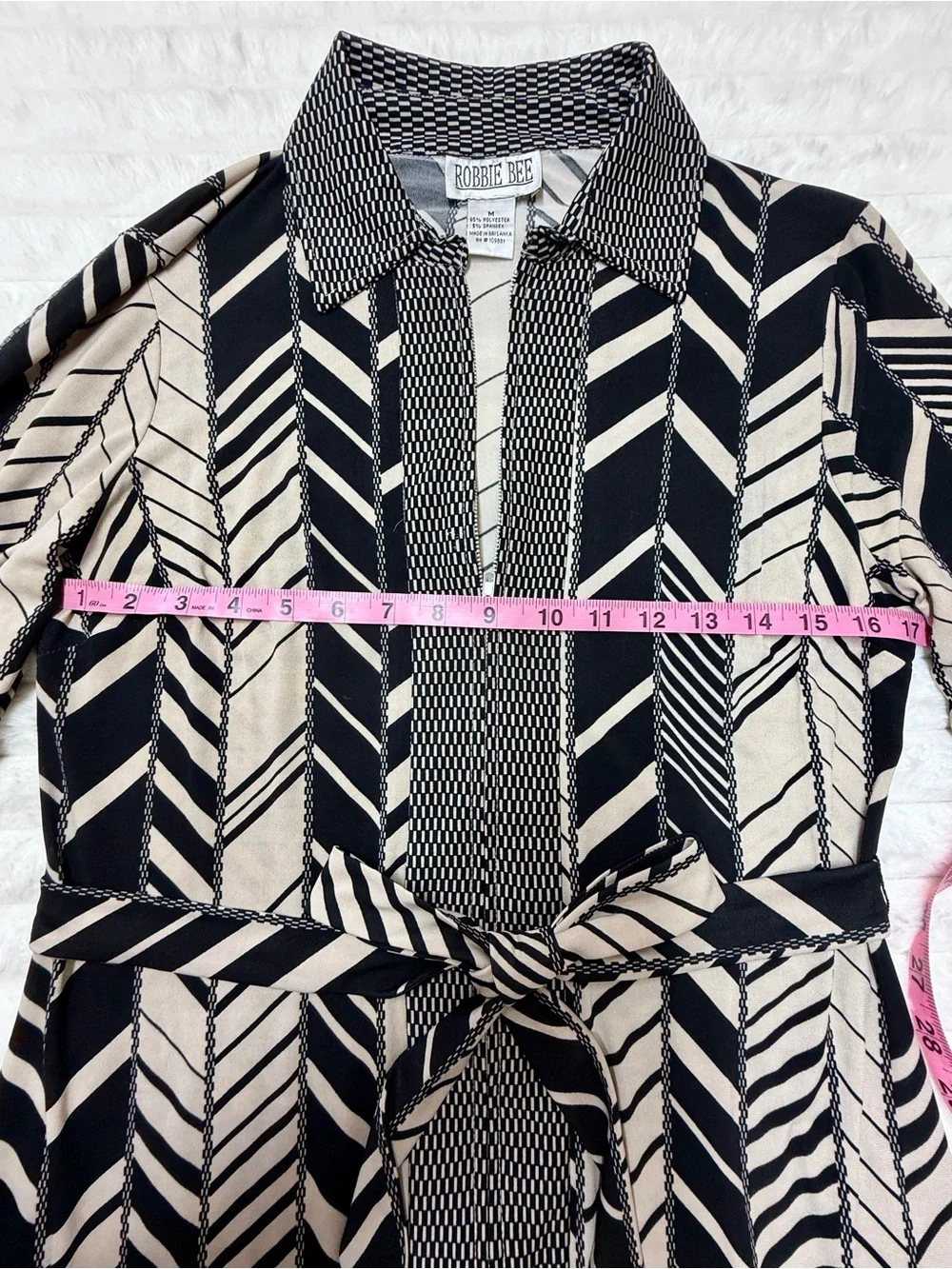 Robbie Bee Black & Cream Geometric Shirt Dress M - Picture 3 of 3